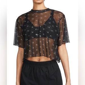 NIKE AIR PRINTED MESH SHORT-SLEEVE CROP TOP